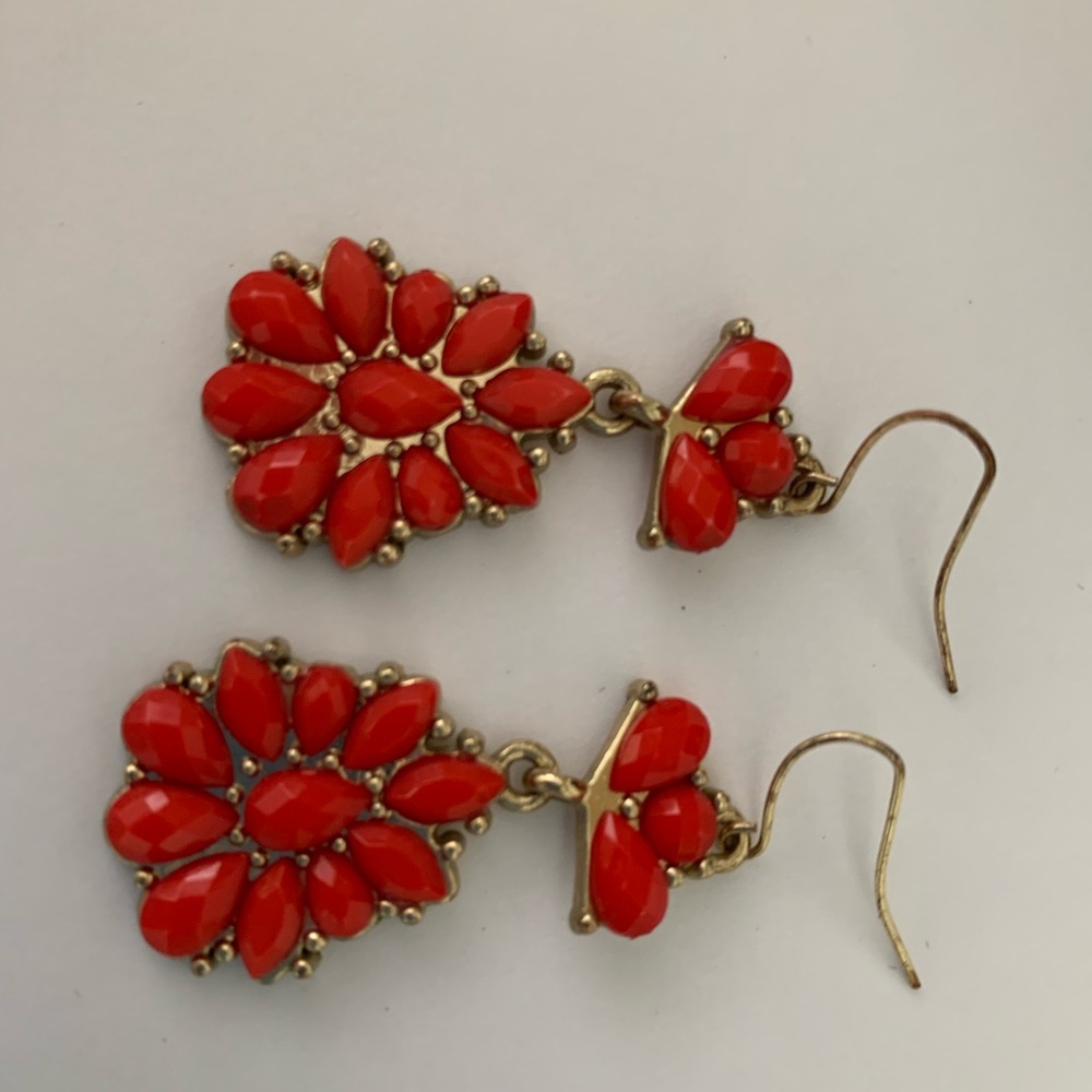 Marquise Red Stones with Gold Colored Background Drops Earrings - Picture 2 of 6